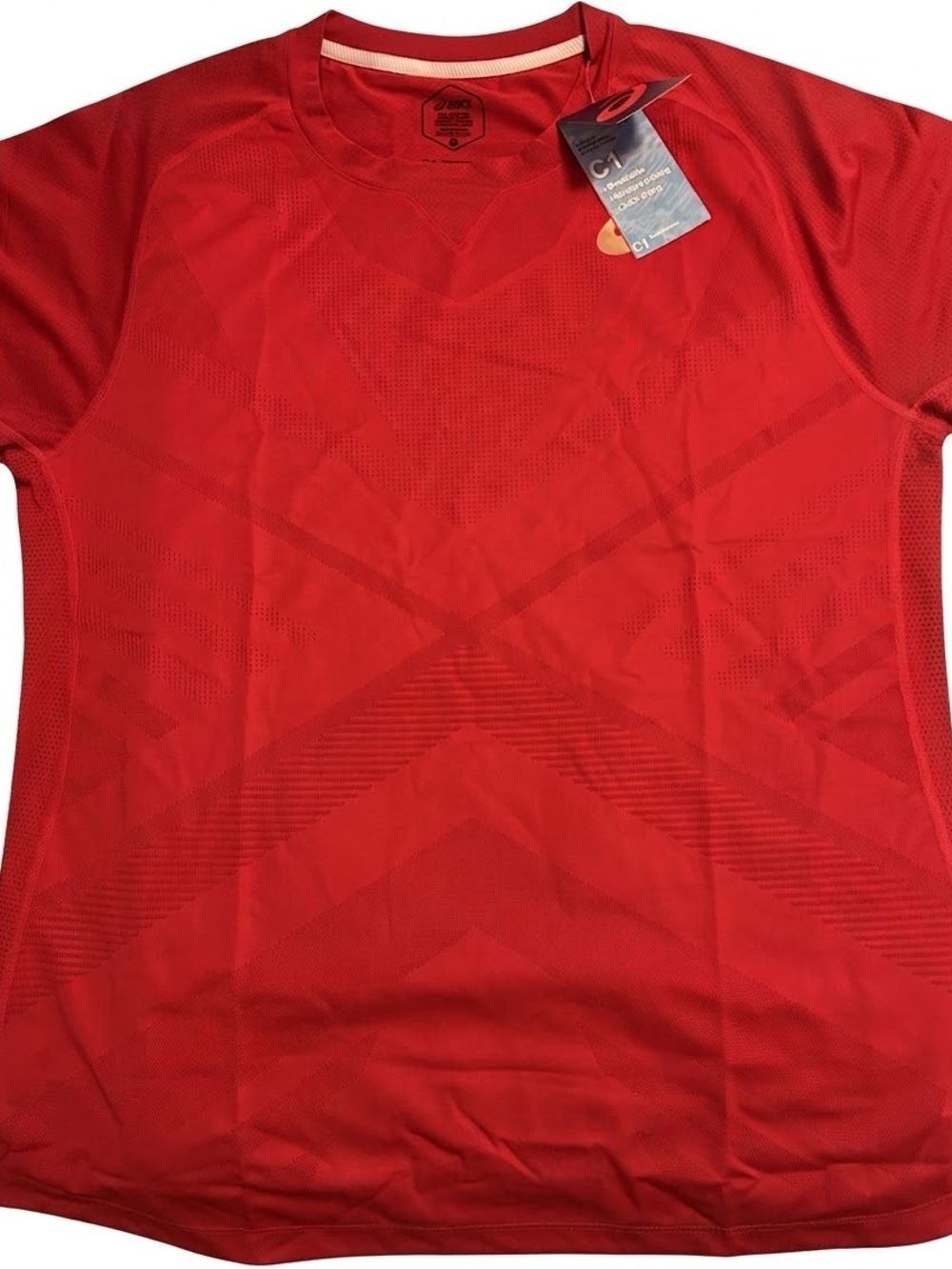 ASICS Red Short Sleeve Performance Tee with Logo